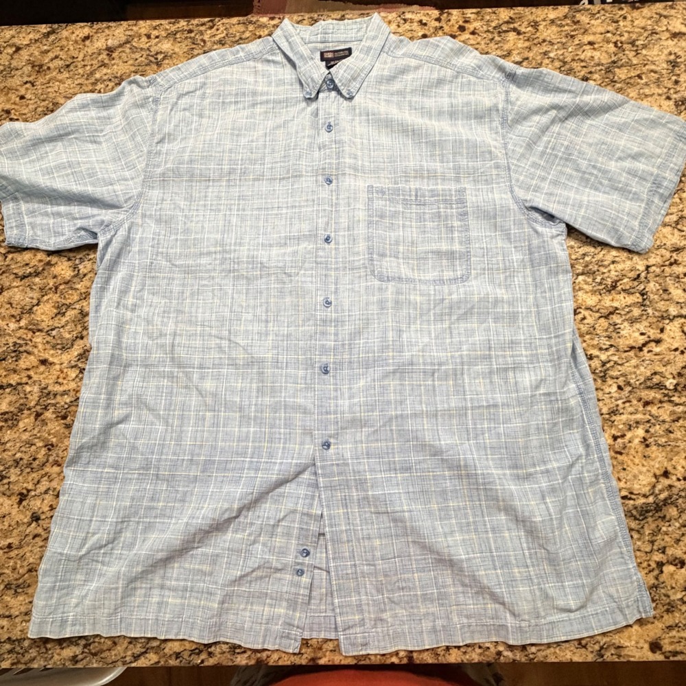 Vintage Faded Glory Mens 2XLT Salem Blue Plaid Button‎ Down Short Sleeve Shirt